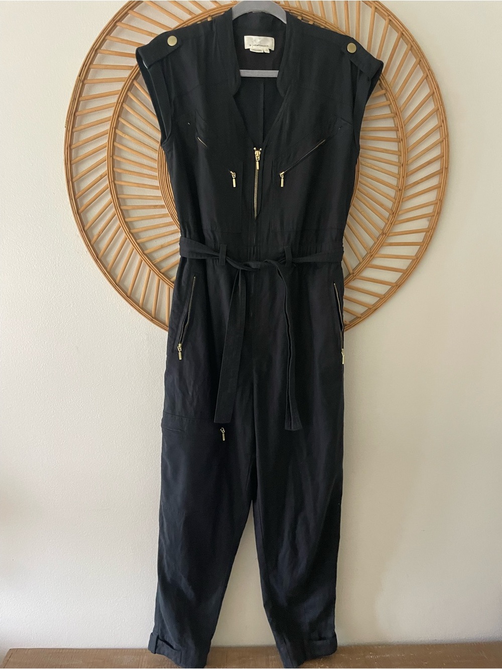 Anthropologie Black Utility Jumpsuit Dress with Belt size small